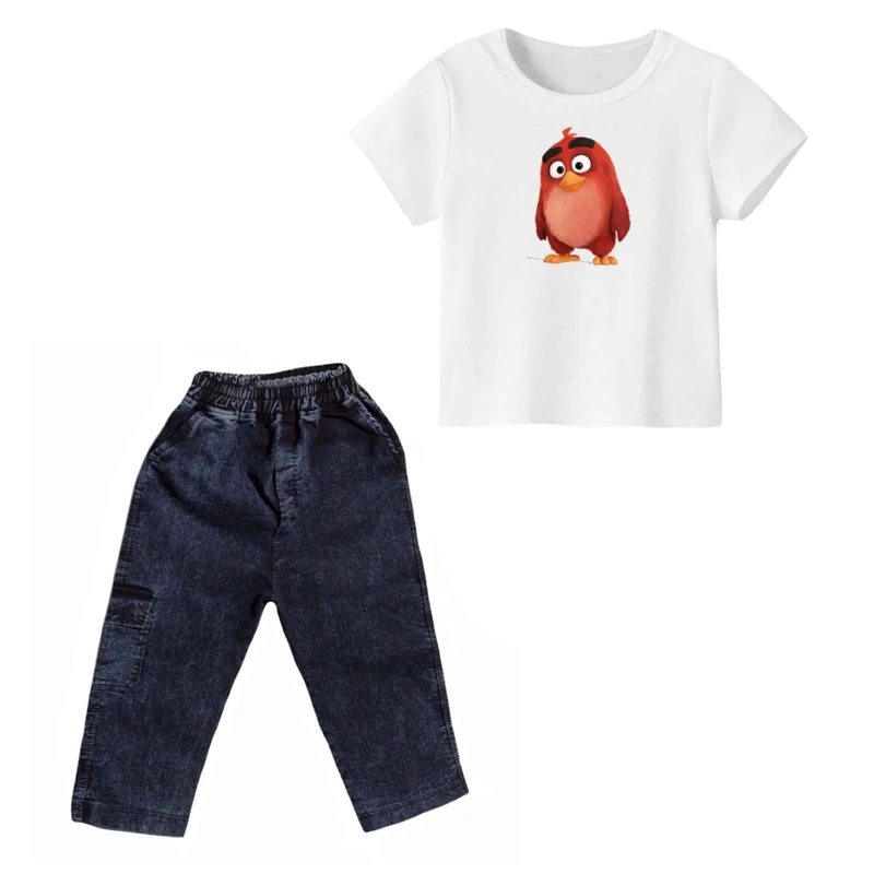 ست تی شرت و شلوارک پسرانه مدل angry birds کد 1 رنگ سفید