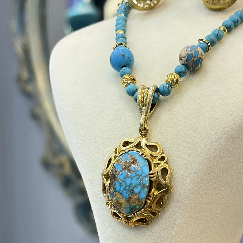 نیم ست نقره زنانه مدل دستساز فیروزه نیشابوری کد 1