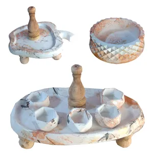 مجموعه ظروف هفت سین 8 پارچه مدل ماربل پتینه طرح پیاله 8 ضلعی  کد 2362