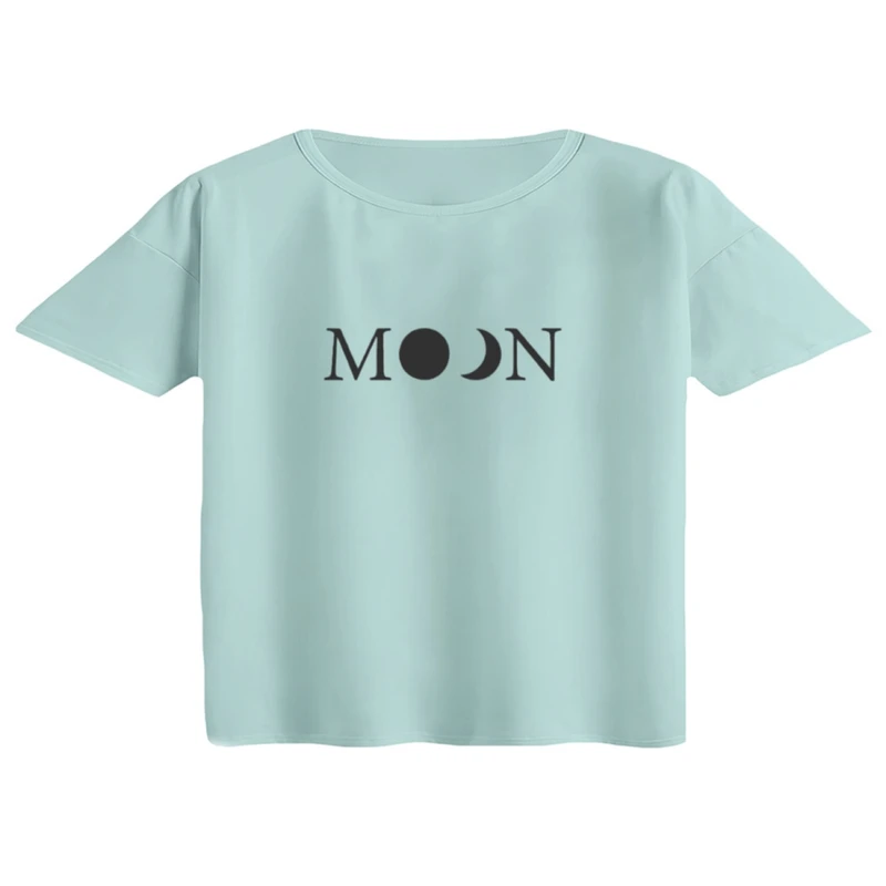 کراپ تی‌شرت آستین کوتاه زنانه مدل ماه نوشته