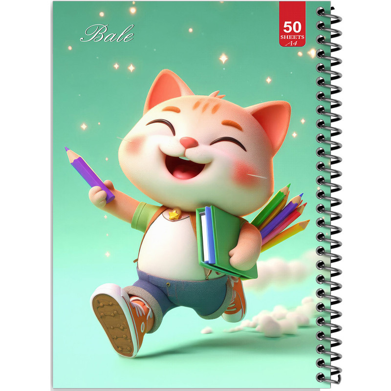 دفتر نقاشی 50 برگ انتشارات بله طرح گربه کوچولو و مداد رنگی کد A4-L322