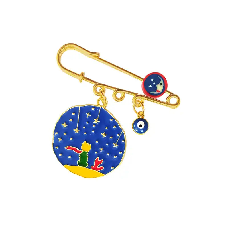 سنجاق سینه نوزادی مدل شازده کوچولو و روباه به همراه بند پستونک