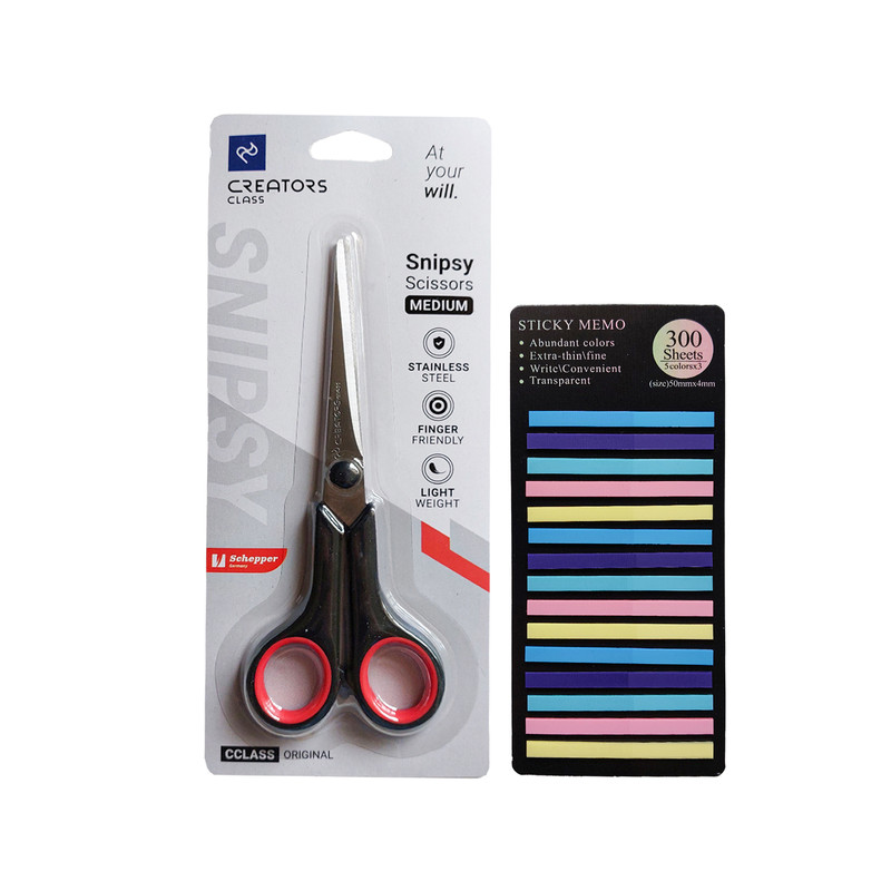 قیچی کریتورز کلاس مدل اسنیپسی طرح متوسط به همراه نشانه گذار کتاب بسته 2 عددی