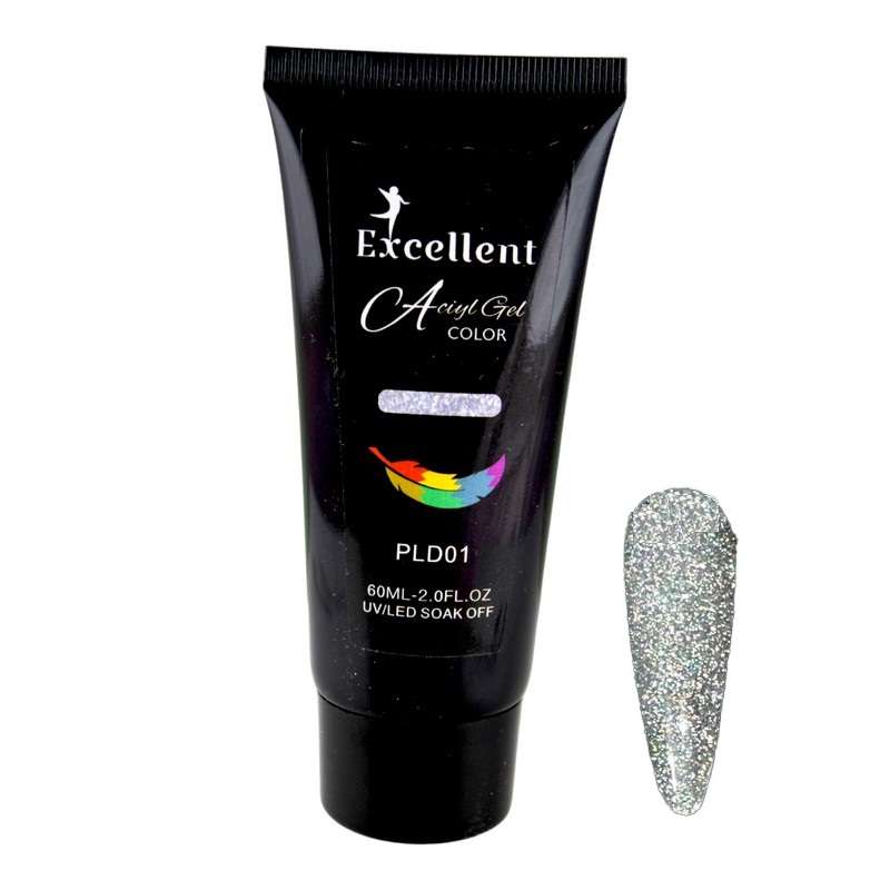 پلی ژل کاشت ناخن اکسلنت مدل دیسکو شماره PLD01 حجم 60 میلی لیتر