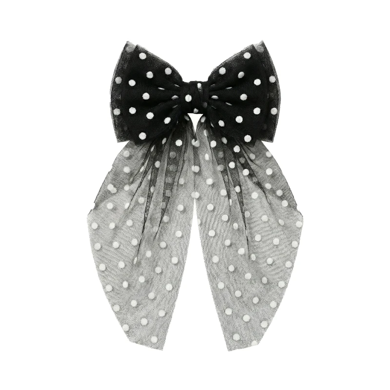 گیره مو زنانه مدل پاپیون دنباله‌دار تور خالدار