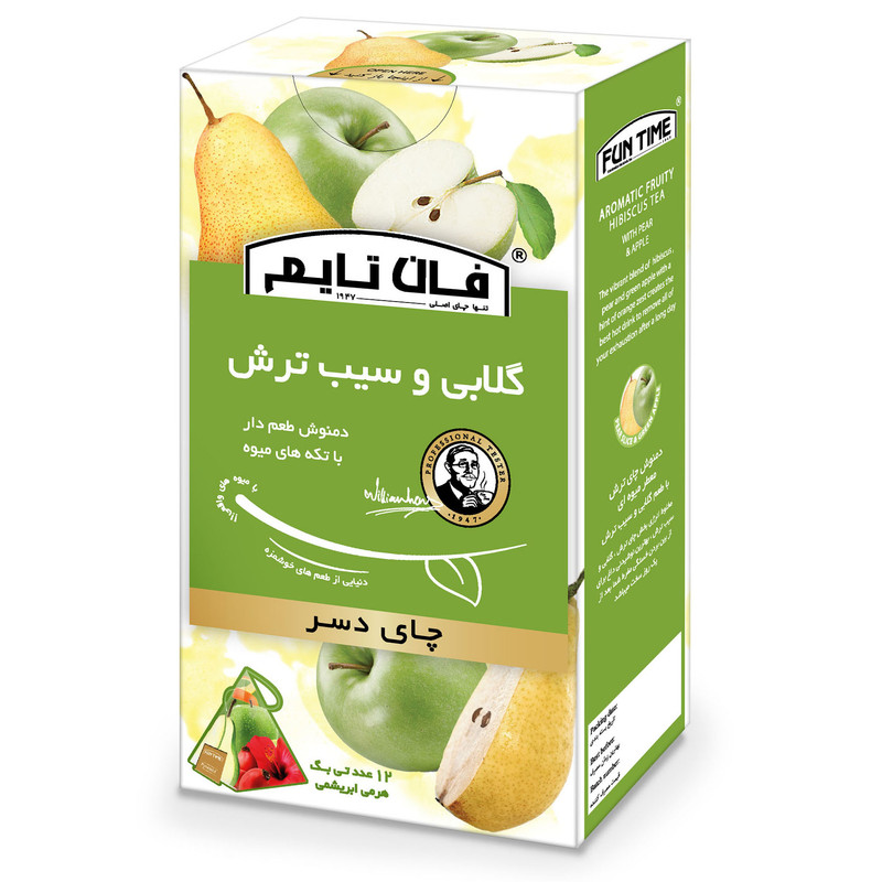 چای میوه ای طعم دار با تکه های میوه گلابی و سیب ترش فان تایم بسته 12 عددی