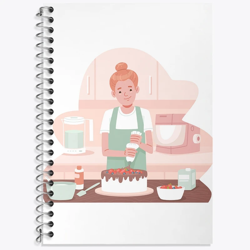 دفتر زبان 50 برگ خندالو مدل سه خط طرح کیک و شیرینی پزی کد 36684