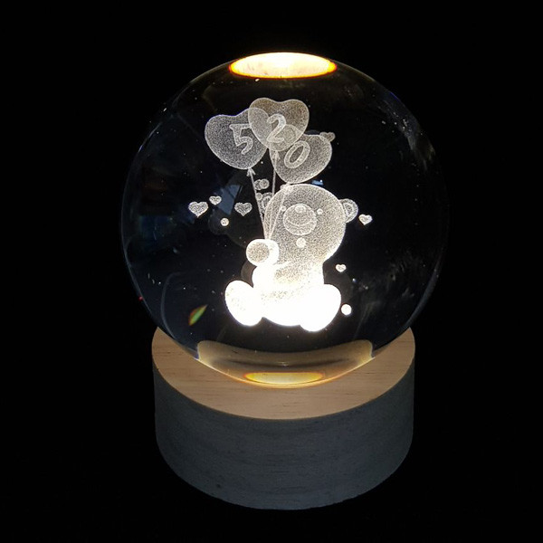 چراغ خواب مدل گوی کریستال شیشه ای طرح خرس و قلب بادکنک