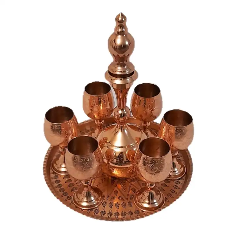 سرویس شربت خوری 8 پارچه مسی مدل طرحدار کد TJS-8