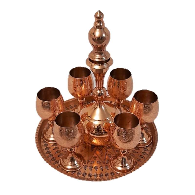 سرویس شربت خوری 8 پارچه مسی مدل طرحدار کد TJS-8
