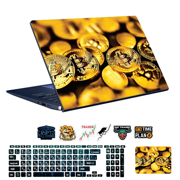 استیکر لپ تاپ توییجین و موییجین طرح Bitcoin کد 30 مناسب برای لپ تاپ 15.6 اینچ به همراه برچسب حروف فارسی کیبورد