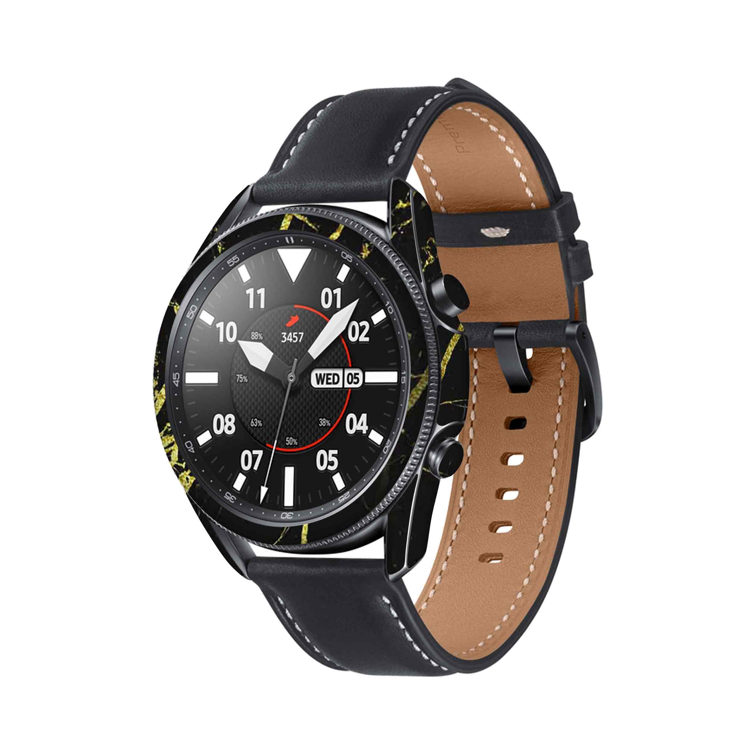 برچسب ماهوت طرح Graphite-Gold-Marble مناسب برای ساعت هوشمند سامسونگ Galaxy Watch3 45mm