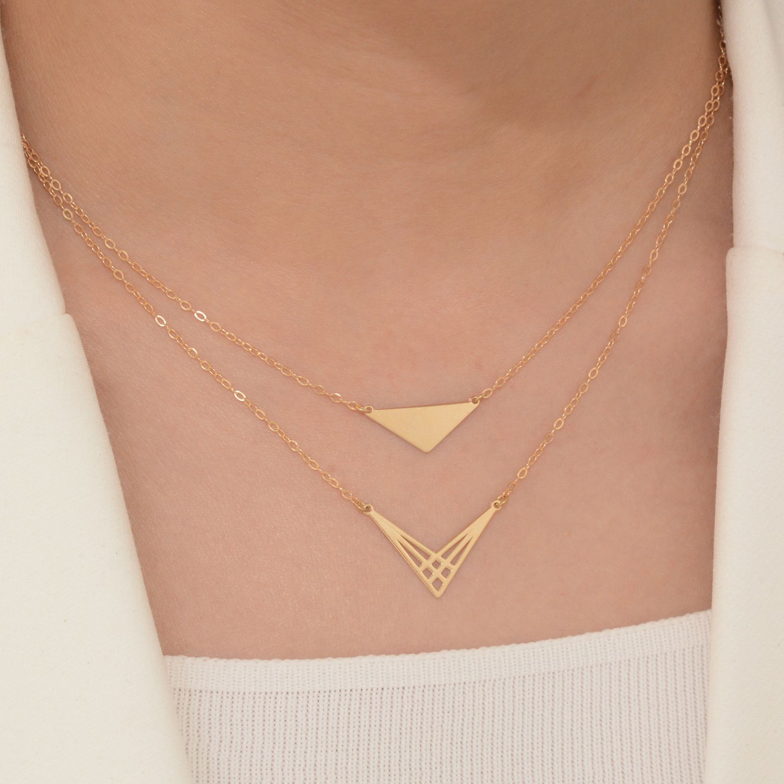 گردنبند طلا 18 عیار زنانه طلای مستجابی مدل مالتی لایر مثلث  کد 43 -  - 4