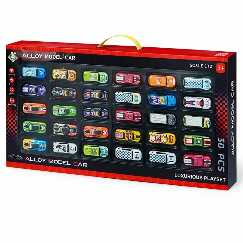 کیت ماشین بازی مدل مسابقه ای عقب کش فلزی همراه با جاده مجموعه 30 عددی