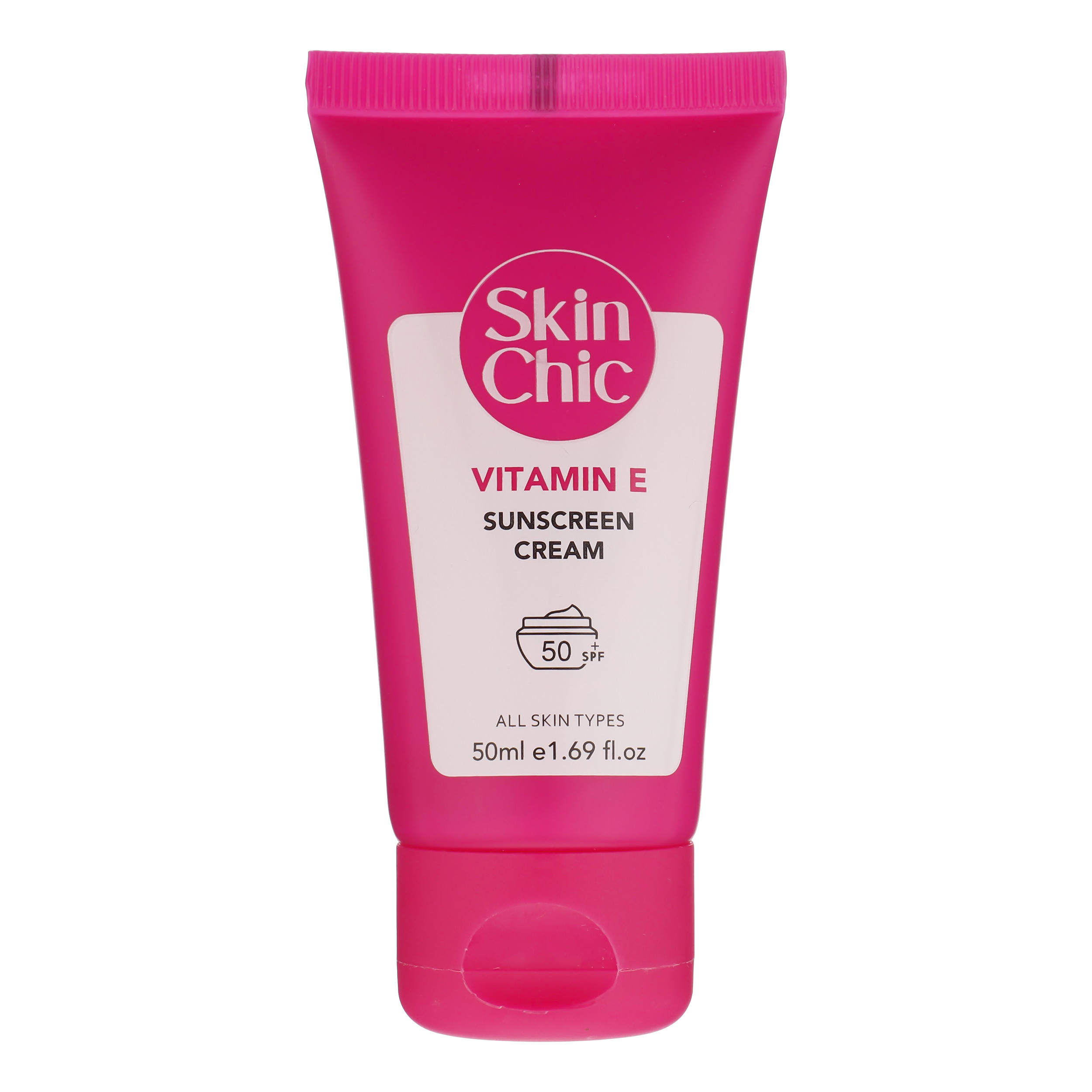 کرم ضد آفتاب بدون رنگ SPF 50 اسکین شیک مدل Vitamin E ‌مناسب انواع پوست حجم 50 میلی‌لیتر