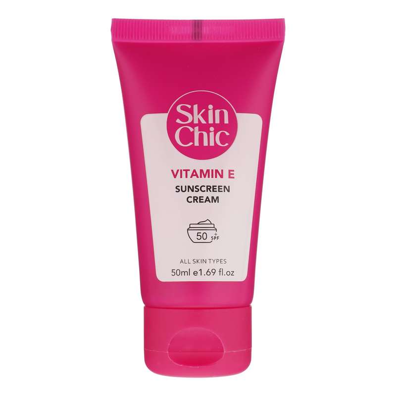 کرم ضد آفتاب بدون رنگ SPF 50 اسکین شیک مدل Vitamin E ‌مناسب انواع پوست حجم 50 میلی‌لیتر