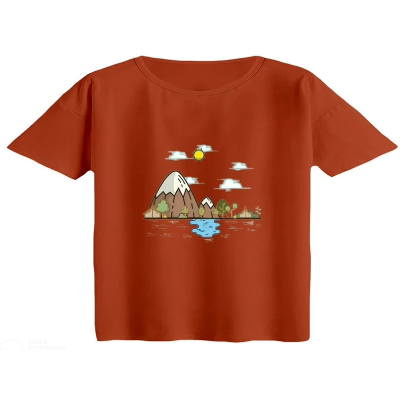 کراپ تی‌شرت آستین کوتاه زنانه مدل طبیعت