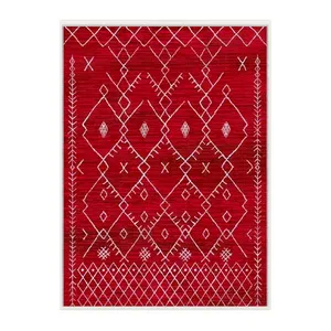 فرش ماشینی 1000 شانه زمینه لاکی حاشیه طوسی هانوکس مدل مراکشی کد MHX.007.5