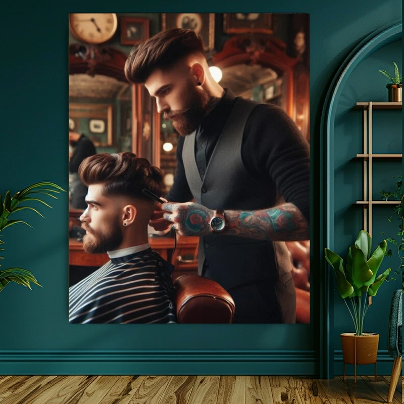  تابلو بوم طرح مخمل آرایشگاه مردانه مدل لوکس کد BK22782