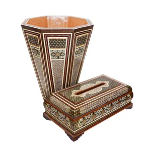 ست جعبه دستمال کاغذی و سطل خاتم کاری مدل پرسیم HQdark