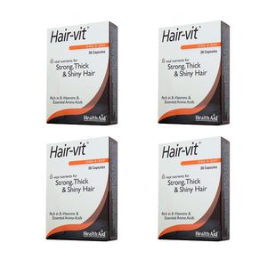 کپسول تقویت مو هلث اید Hair-vit بسته 120 عددی، حاوی ویتامین‌های گروه B و آمینو اسیدهای ضروری، مناسب استحکام، ضخامت و درخشندگی مو، مصرف روزانه یک عدد
