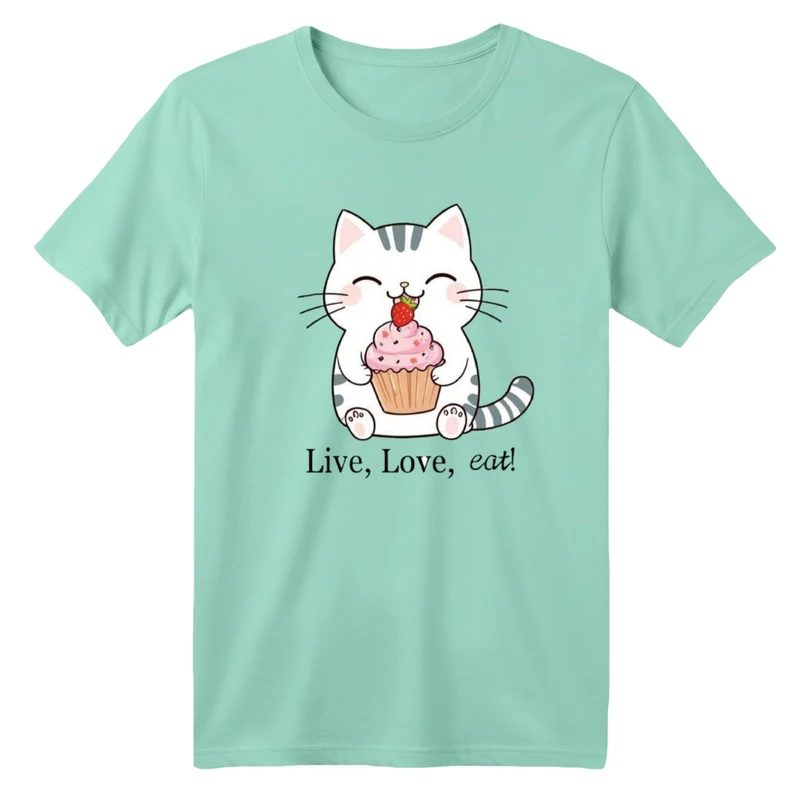 تی شرت آستین کوتاه بچگانه مدل گربه و کاپ کیک