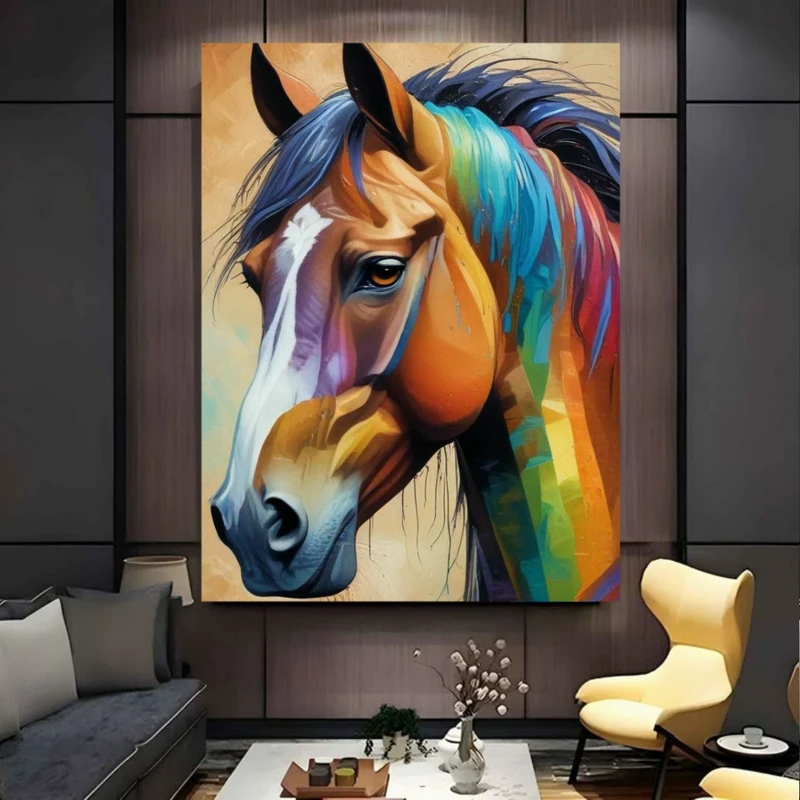 تابلو بوم طرح نقاشی اسب مدل رنگارنگ کد BK24529