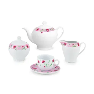 سرویس چای خوری 17 پارچه چینی زرین ایران سری ایتالیا اف مدل Pink Roz درجه عالی