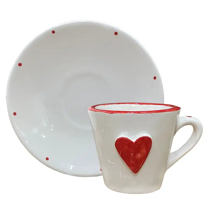 ست فنجان و نعلبکی سرامیکی مدل قلب برجسته