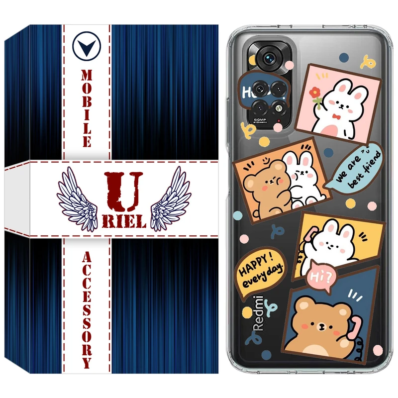 کاور یوریل قاب مدل Clear کد 19 طرح خرگوش و خرس مناسب برای گوشی موبایل شیائومی Redmi Note 11 4G / Redmi Note 11S