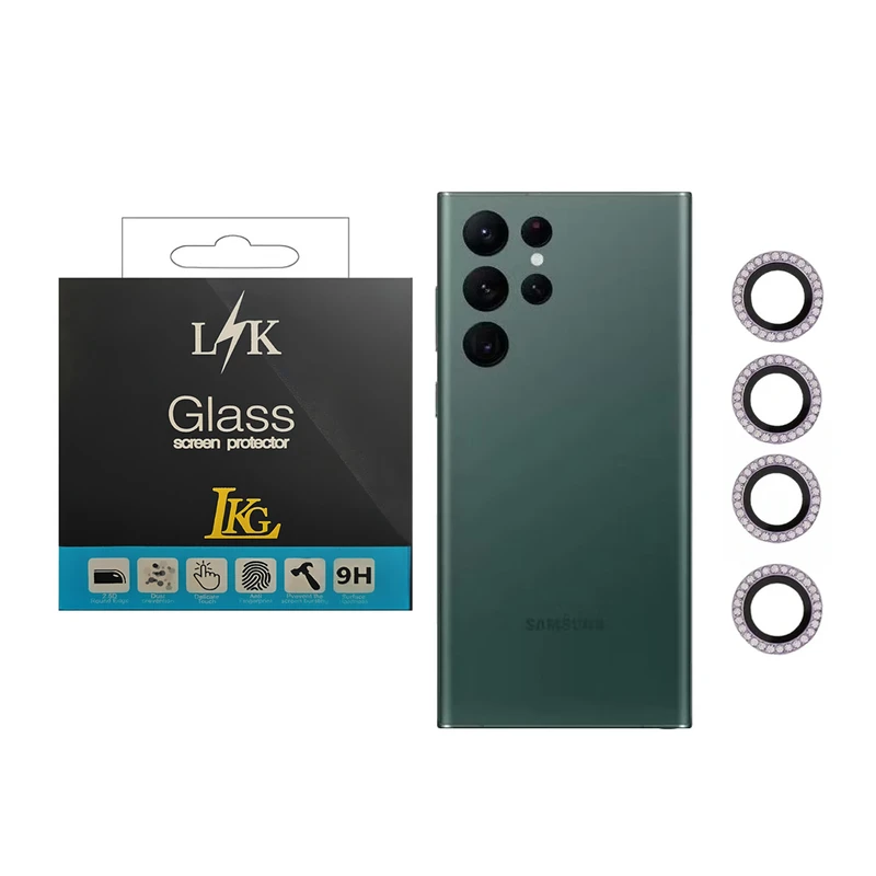 محافظ لنز دوربین ال کا جی مدل نگین دار مناسب برای گوشی موبایل سامسونگ Galaxy S22 Ultra 5G