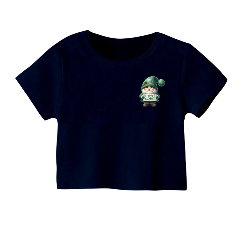 کراپ‌ تی‌شرت آستین کوتاه زنانه مدل بابانوئل کریسمس کد 33