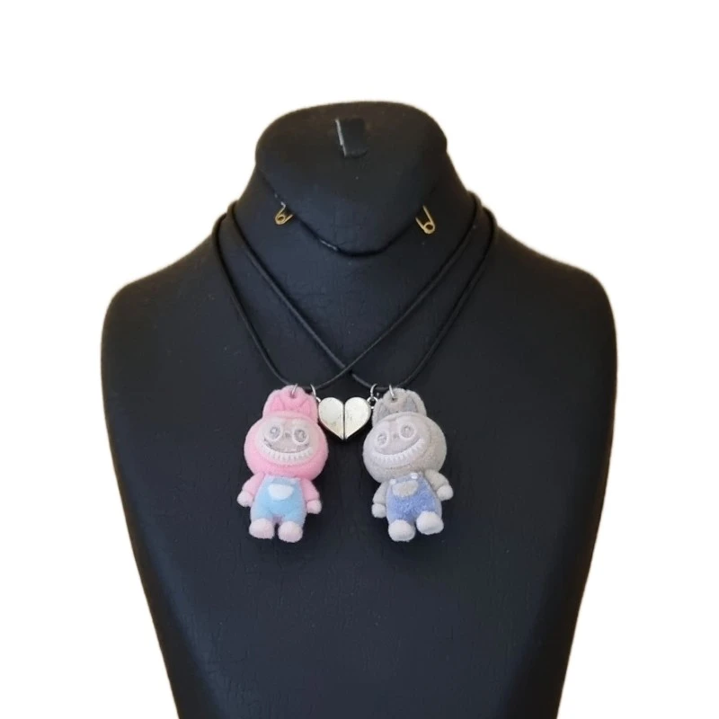 گردنبند دخترانه مدل دوستی مگنتی طرح لبوبو مجموعه دو عددی