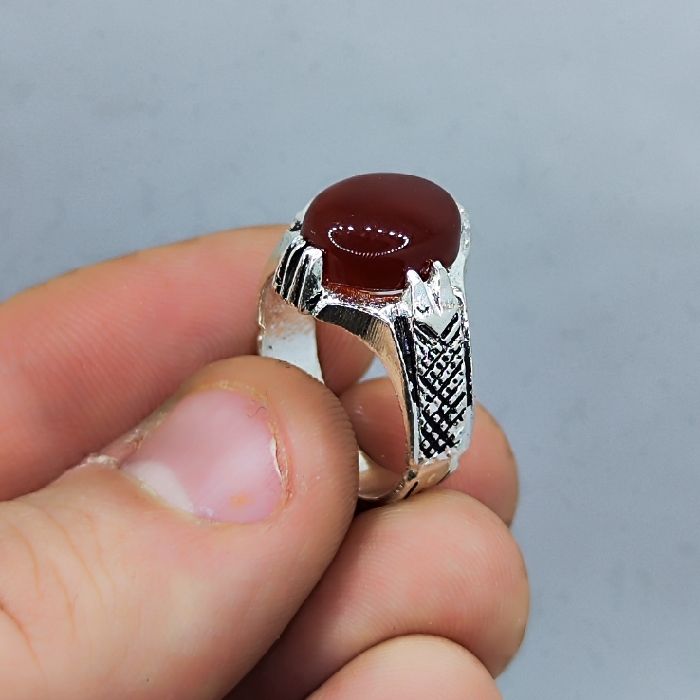 انگشتر نقره مردانه مدل سنگ عقیق رضوی رکاب چهار چنگ اسپرت کد 200 -  - 4