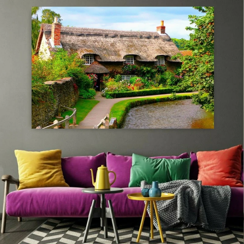 تابلو بوم طرح مخمل مدل کلبه جنگلی کد BK1149