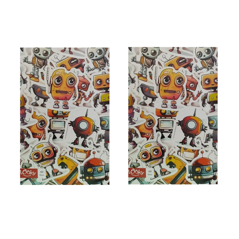 دفتر مشق 60 برگ لوکی مدل منگنه طرح رباتی کد 007 بسته 2 عددی