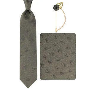 ست کراوات و دستمال جیب و گل کت مردانه جیان فرانکو روسی مدل GF-PA997-GR 