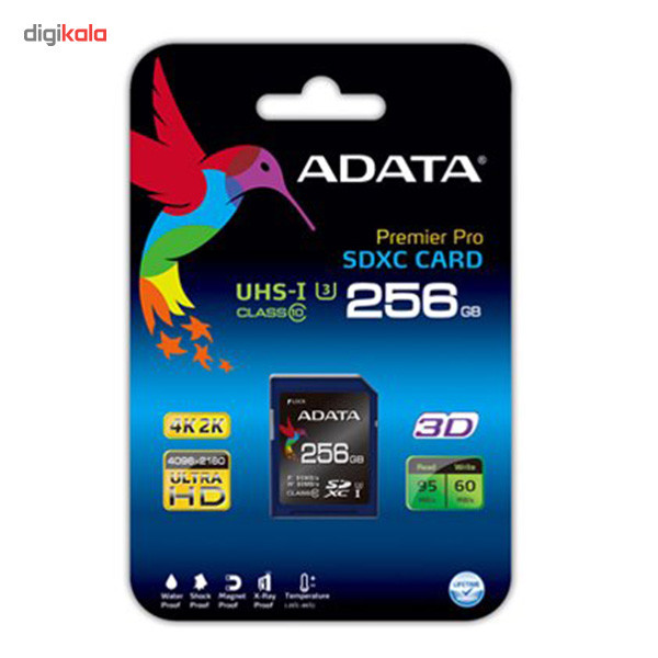 کارت حافظه SDXC ای دیتا مدل Premier Pro کلاس 10 استاندارد UHS-I U3 سرعت 95MBps ظرفیت 256 گیگابایت