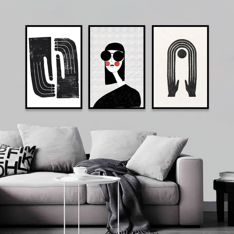 تابلو بکلیت مدل طرح نقاشی مینیمال دست و چهره B-1109 مجموعه 3 عددی