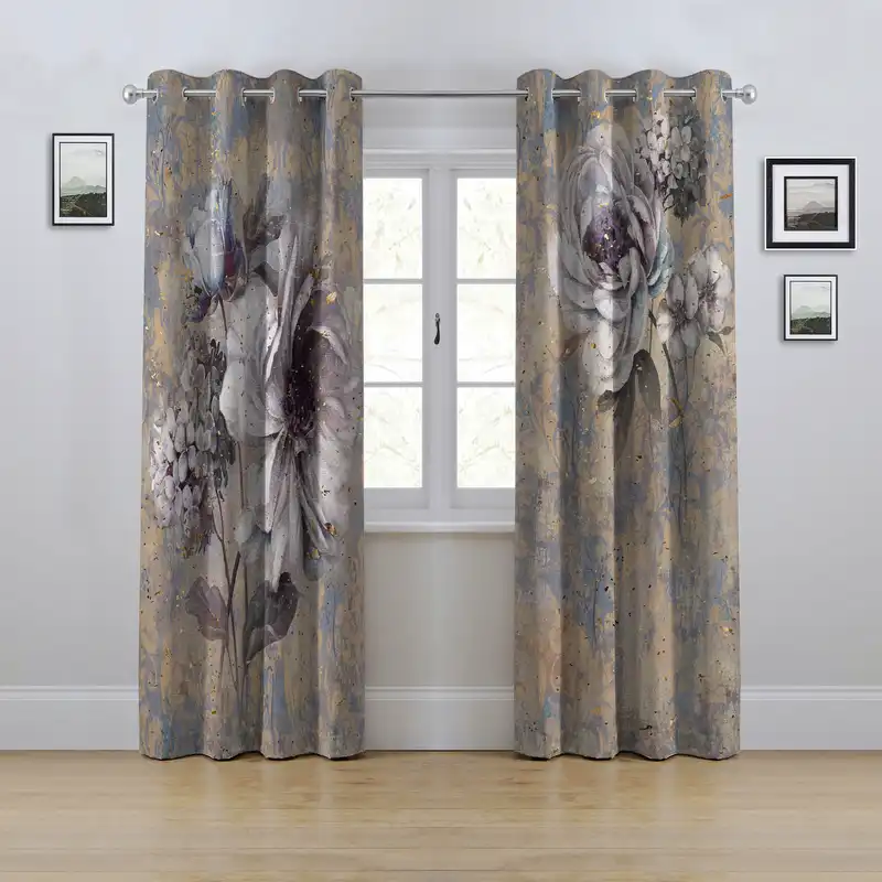 پرده مدل پانچی طرح گل و پتینه سایز 280x145 سانتی متر