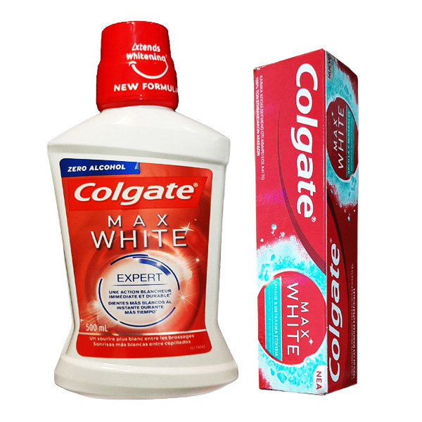 خمیر دندان کلگیت مدل Max White حجم 75 میلی لیتر به همراه دهانشویه کلگیت مدل Max White حجم 500 میلی لیتر خمیر دندان کلگیت مدل Max White حجم 75 میلی لیتر به همراه دهانشویه کلگیت مدل Max White حجم 500 میلی لیتر