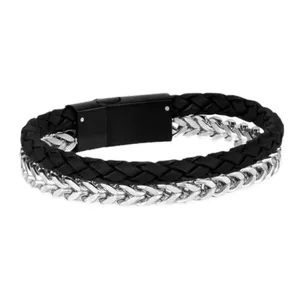 دستبند مردانه مدل فرانکو چرم استیل کد 2020