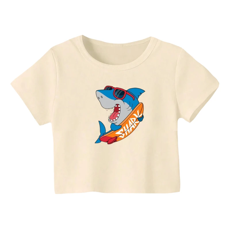 کراپ‌ تی‌شرت آستین کوتاه زنانه مدل کوسه کد 7