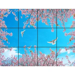 تایل سقفی آسمان مجازی طرح آسمان و شکوفه کد 385 سایز 60x60 سانتی متر مجموعه 12 عددی