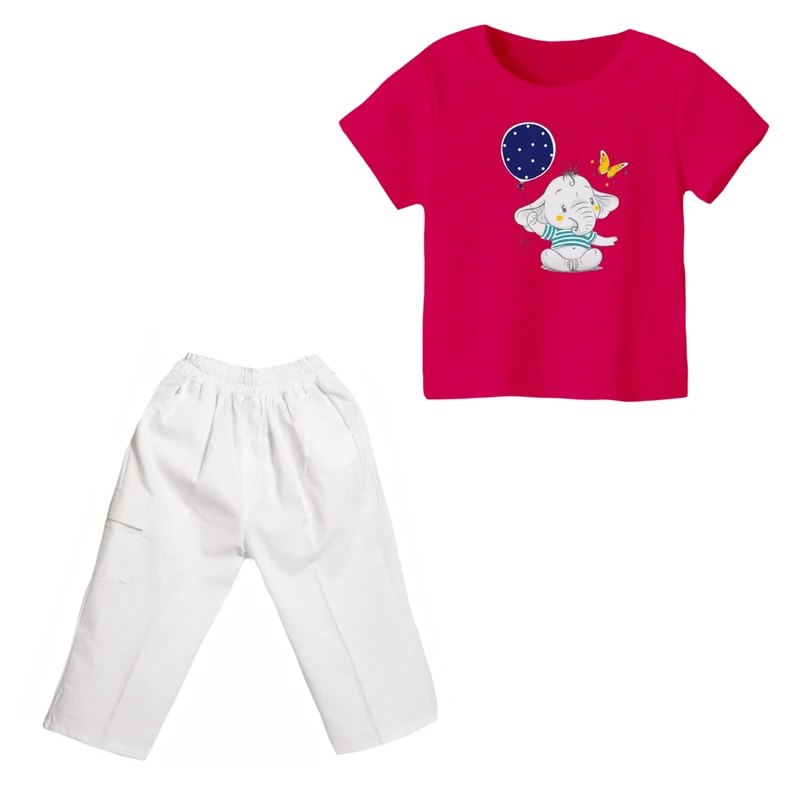 ست تی شرت و شلوارک دخترانه مدل فیل کد 16