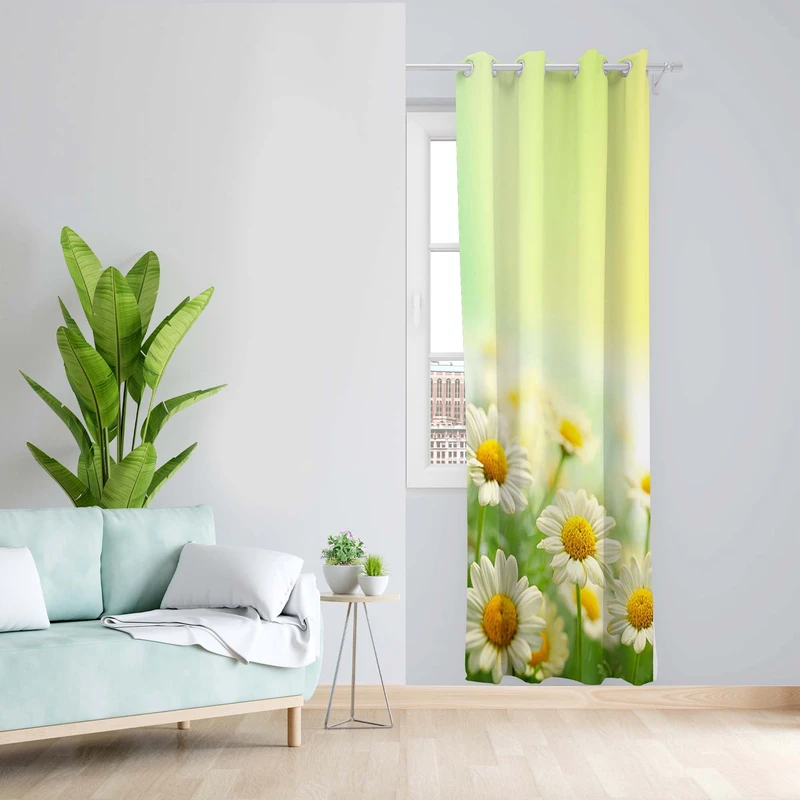 پرده طرح گل بابونه مدل مخمل پانچی کد 5224 z سایز 140x200 سانتی متر