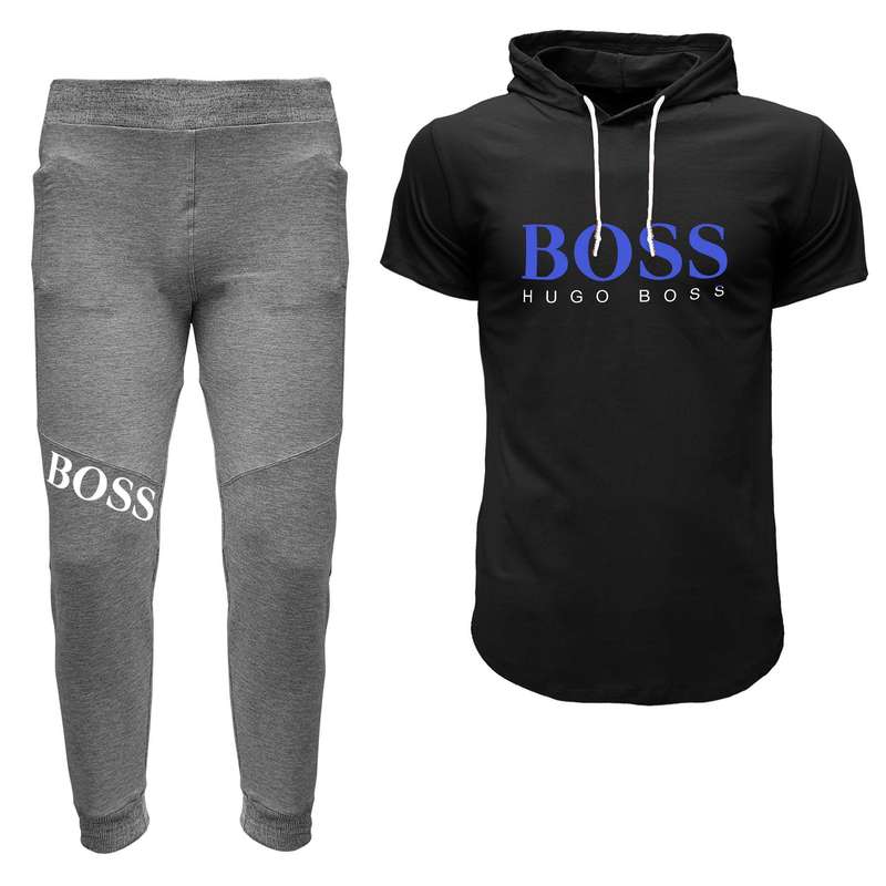 ست تی شرت کلاه دار و شلوار مردانه مدل 00518125 رنگ مشکی