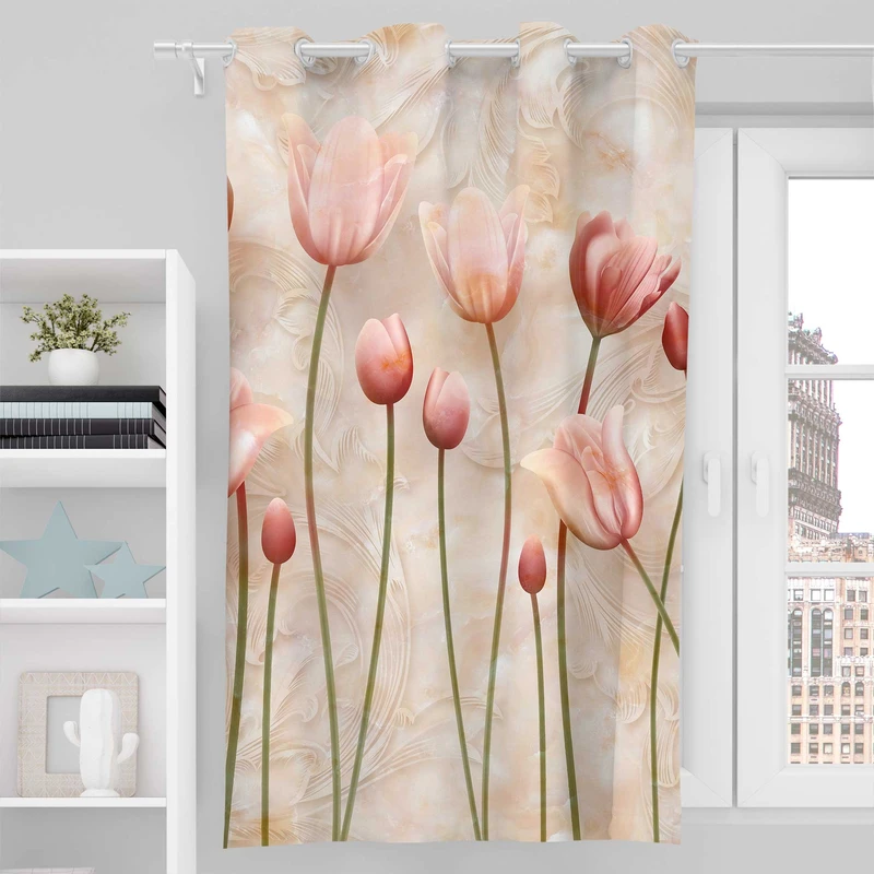 پرده مدل مخمل پانچی طرح گل کد 8107 سایز 190x140 سانتی متر