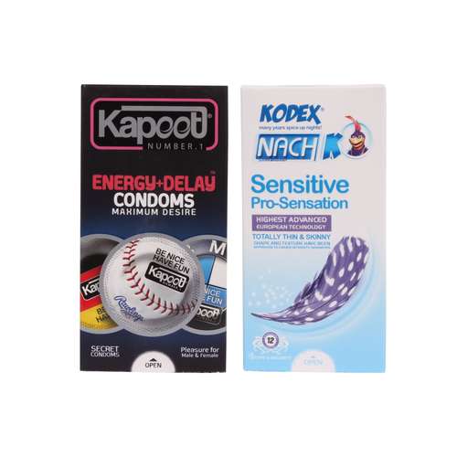 کاندوم کاپوت مدل Energy+Delay بسته 12 عددی به همراه کاندوم ناچ کدکس مدل Sensetive Pro بسته 12 عددی