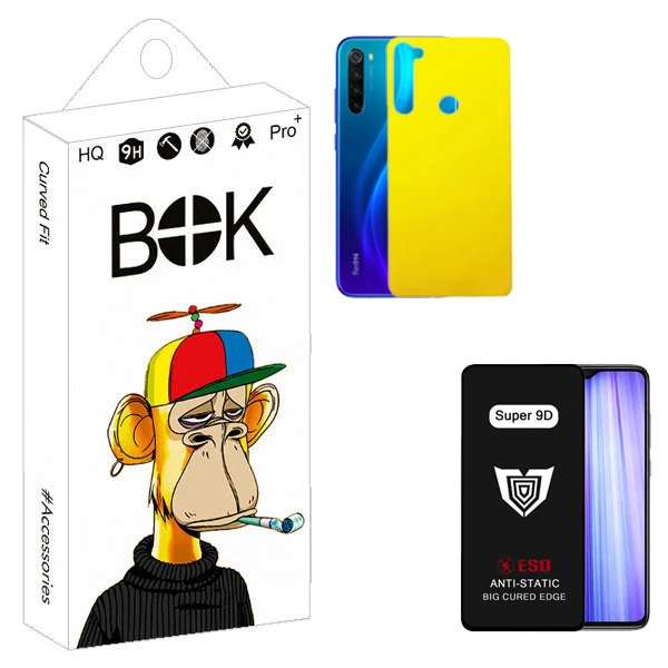 محافظ صفحه نمایش بوک مدل Super 9D Touch مناسب برای گوشی موبایل شیائومی Redmi note 8 به همراه محافظ پشت گوشی